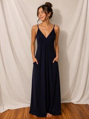 🫑Malia Mills Elegant Navy Maxi Dress with Pockets Size 4